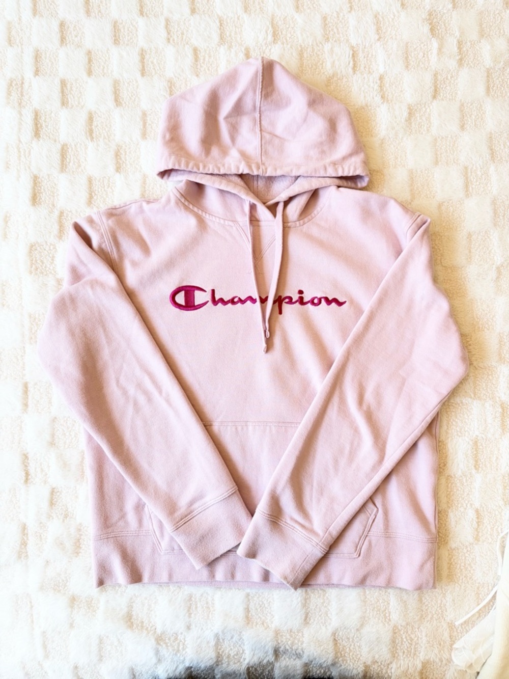 Champion Pink Hoodie Size Small Embroidered Logo Pullover Sweatshirt